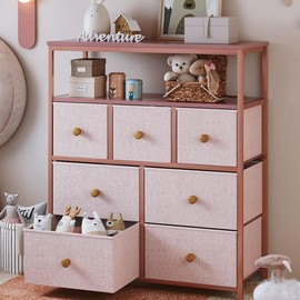 Raybee Furniture TV Stand Dresser with Shelf, Dresser for Bedroom with 2 Shelves and Metal Frame, Tall Dressers for Bedroom, Closets - Color: Rustic Brown