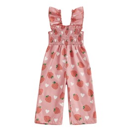 MAHUAOYIXI Infant Baby Girl Summer Overalls Jumpsuit Newborn Baby Girls' Ruffle Sleeveless Full Length Bodysuits Spaghetti Strap Strawberry Print Suspender Pants for Little Girls (Red, 18-24 Months)