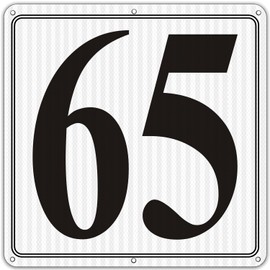 i-CowFun Premium Reflective Metal Number Signs 65 - Aluminum 12" X 12" Parking Spot Numbered Signs Outdoor, Large, for Floor, Dock, Court, Aisle, Field, No Fade, Rust-free, Weather-Resistant
