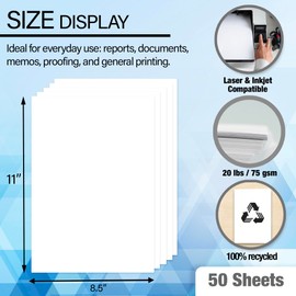 BAZIC Products Blank Paper Copy & Multipurpose Paper - 8.5" x 11" White Color Printer Paper for Inkjet, Laser, and Fax Machines, Ideal for Office, School, and Crafts, 50 Sheets/Pack, 1-Pack