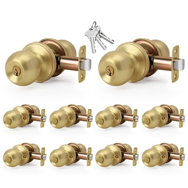 LOQRON Brushed Gold Keyed-NOT-Alike Ball Design Door Knob with Keys