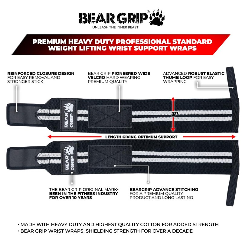 BEAR GRIP - Weight lifting wrist support wraps (Sold in