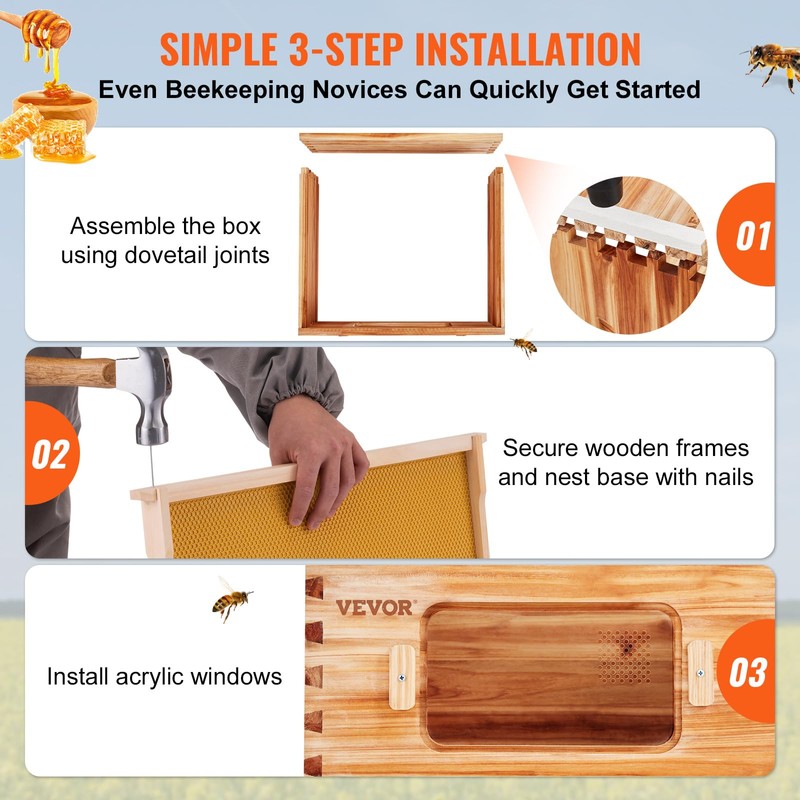 VEVOR 10 Frame Medium Super Bee Hive Box, Bee Box