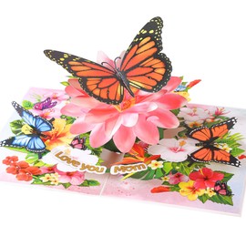 Pop Up Motherday Cards, Butterflies Love You Mom, 3D Monarch Butterfly, Beautiful Flowers, Birthday Cards, Ideal Gift For Mom, Wife, Godmother, Stepmom, Sister, Grandma, Mother in law, Wife, 6x8