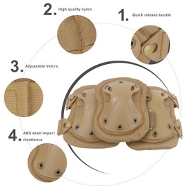 Ever Fairy Combat Tactical Military Hard X Knee Pads Elbow Pads Tactical Protection Sports Safety Pads (Khaki)