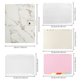 Colacoo A5 Round Ring Binder Notebook, 6 Rings Leather Loose Leaf Notebook with A5 Paper, Refillable A5 Personal Planner Budget Binder, Aesthetic Notebook for A5 Filling Paper (Marble White)