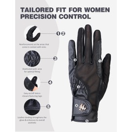 Harrison Howard Ladies Horse Riding Gloves Comfortable Grip for Running Cycling Lightweight Equestrian Riding Gloves Black M