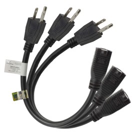 ETOPLIGHTING 3-Pack 3 Prong 1ft Extension Cord Power Cable Adapter Indoor Outdoor UL Listed Outlet Saver 16AWG [1.13mm²] 125V/13A, APL1731