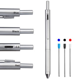 HeTaoCat 4 in 1 Multicolor pen, Metal Cased Multifunction Pen, 0.5mm Mechanical Pencil, Red Ball Pen, Blue Ball Pen and Black Ball Pen (Silver)