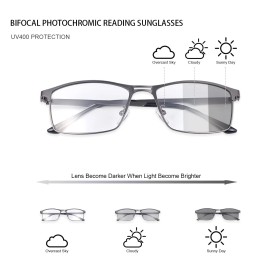 YIMI Photochromic Bifocal Reading Glasses UV Outdoor Sunglasses Black