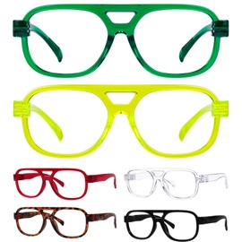 Eyekepper 6 Pack Pilot Reading Glasses Metalless Screwless Spring Hinges Readers for Women Men Large Frame +1.25