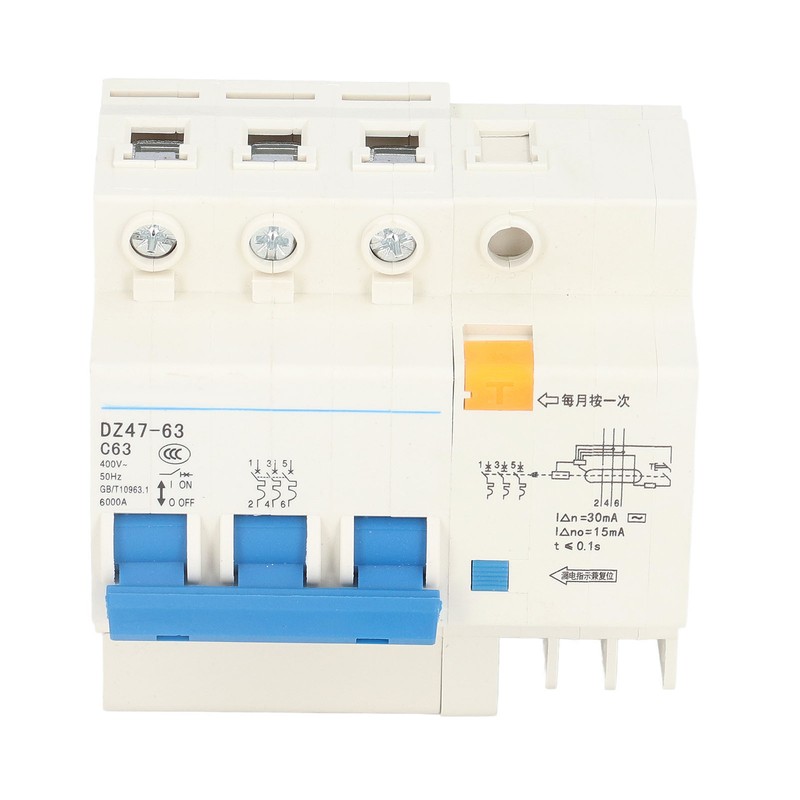 3P+N Miniature Circuit Breaker Ground Fault Leakage Overload Protection Switch