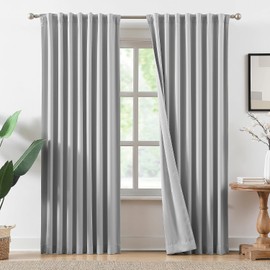 Cortinas opacas de color blanco grisáceo para sala de estar, 52 x 63 pulgadas, revestimiento trasero