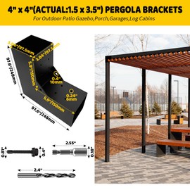 DEVALLEY 2-Way Pergola Brackets Kit, DIY L-Shaped Woodwork Brackets for 4" x 4" (Actual:3.5"x3.5") Lumber for Patio Pergolas, Gazebos, Log Cabin W/Hardware - 2 Pack