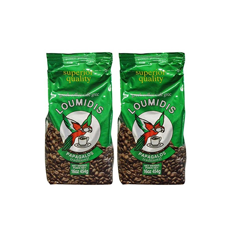 Loumidis Greek Ground Coffee Papagalos Traditional 2 Pack (16 Ounces)