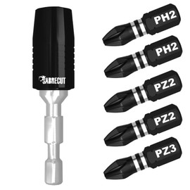 6-Piece SabreCut SCRK4 60 mm Professional Magnetic Impact Bit Holder with 5 x 25 mm Impact Bits PH2 PZ2 PZ3 Phillips Pozi Compatible with Dewalt Milwaukee Makita Bosch and Others