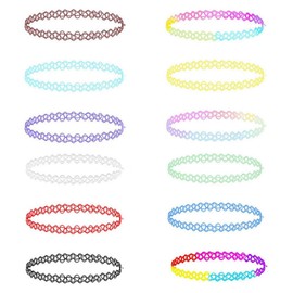 12 Piece Choker Necklace Set Henna Tattoo Stretch Elastic Jewellery Women Girls Gift, Resin