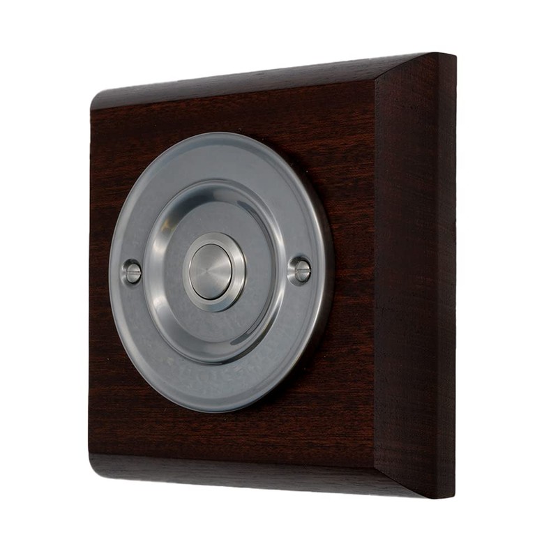 Modern Living Square Wireless Doorbell in Mahogany and Brushed Nickel