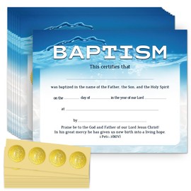 Doodlream 30 Pcs Water and Ocean Baptism Certificate Paper with 32 Pcs Gold Foil Stickers for Church, 20 x 25 cm Baby Dedication Certificate Paper for Christening