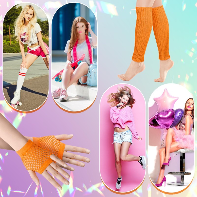 SATINIOR Elastic Neon Leg Warmers and Fishnet Gloves Set 80s