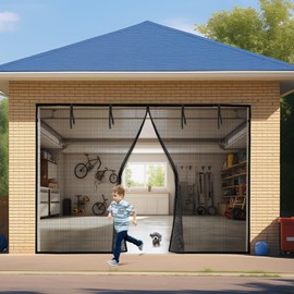 Garage Door Screen 1 Car: 9x8FT Garage Screen Door Retractable Pull Down Magnetic Closure Garage Screen Heavy Duty Weighted Bottom Garage Bug Screen, Hands Free, Anti Annoying Plants and Animal Out