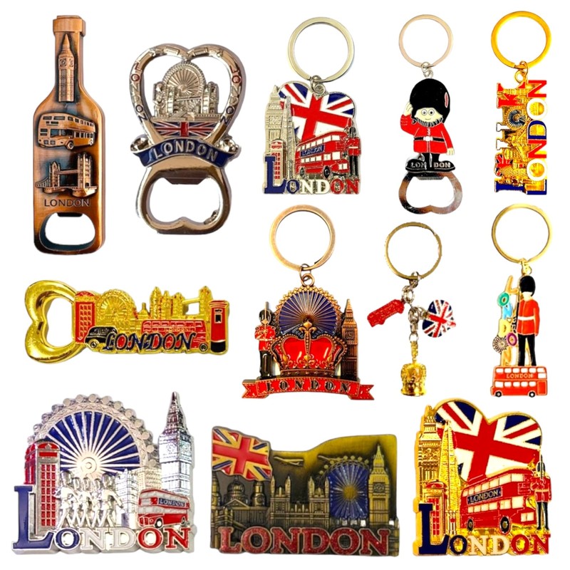 12 London Souvenir Magnets Keyring - Union Jack Magnet Key