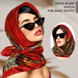 MaopaoBeauty 2 Pack Head Scarf for Women's Hair 35" Square Satin Scarf Tops for Women Hair Wrap Head Wrap & Bandana for Sleeping