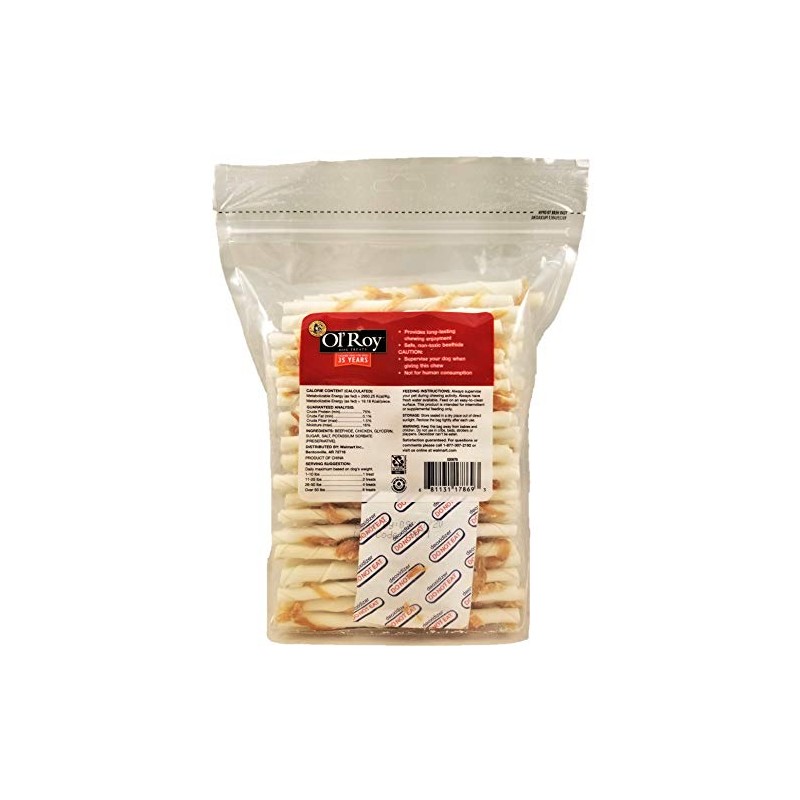 Rawhide with Chicken Twists All Natural OlRoy Dog Treats (100