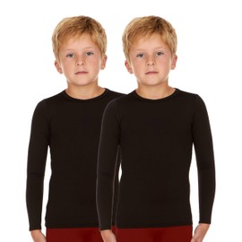 Thermajohn Thermal Underwear for Kids Boys Thermal Shirts for Winter Cold Weather Tops for Boys Kids 2 Pack (Black, Medium)