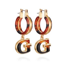 GUESS Goldtone Tortoise Logo Huggie Drop Earrings