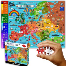 Think2Master Colorful Map of Europe 250 Pieces Jigsaw Puzzle Fun Educational Toy for Kids, School & Families. Great Gift for Boys & Girls Ages 8+ for Learning European History. Size: 14.2” X 19.3”