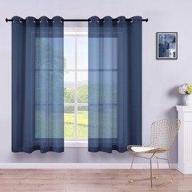 KOUFALL Bathroom Window Curtains,Sheer Short Curtains for Kitchen Boys Bedroom,45 Inch Length,Navy Blue