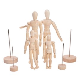 WANDIC Wooden Manikin Blockhead, 4 Pcs Wood Artist Figure Model for Sketch Charcoal Home Office Desk Decoration Gift