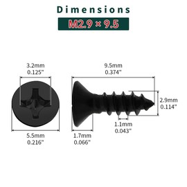#4 x 3/8" Flat Head Wood Screws (100 pcs), 18-8 (304) Stainless Steel, Phillips Drive Flat Head Self Tapping Screws, Black Oxide Coated Sheet Metal Screws, Fayeploo (with Phillips Driver Bit)