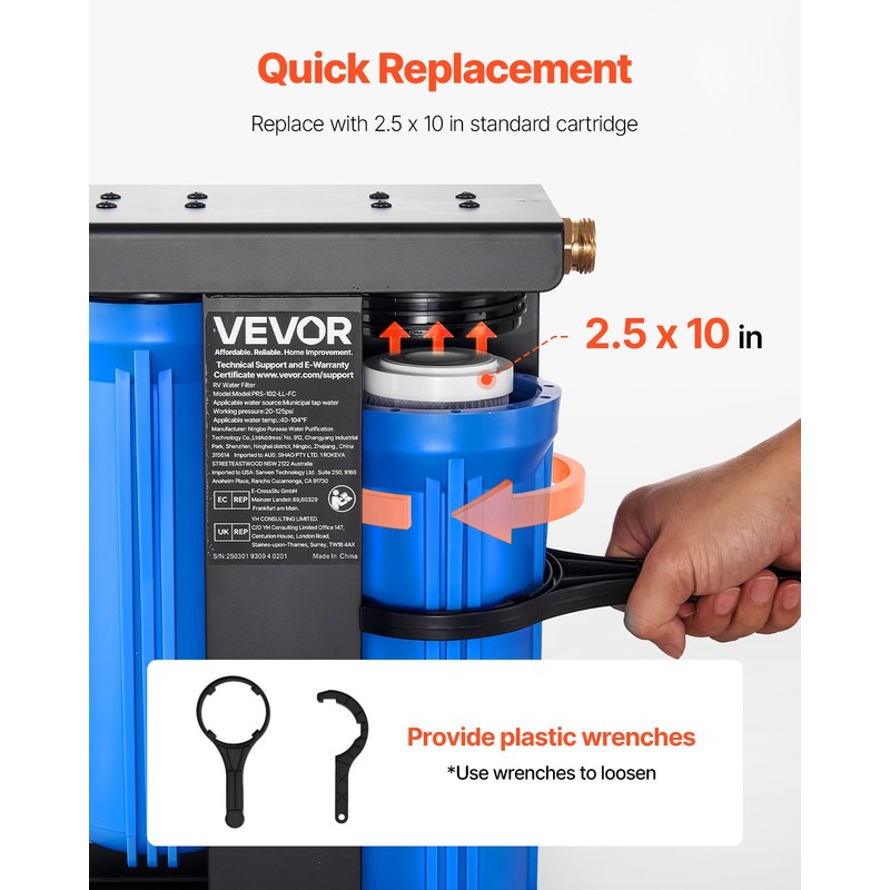 VEVOR RV Water Filter System 2-Cartridge with Basket for Campers
