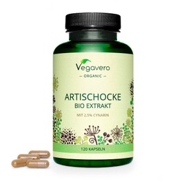 Organic Artichoke Vegavero® | 6500mg (10:1) Artichoke Extract High Strength | No Leaf Fibre (No Inulin) | 2.5% Cynarin | No Additives, Lab-Tested | Made in Germany | 120 Artichoke Capsules | Vegan