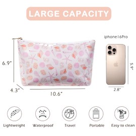 Large Waterproof PVC Beach Pool Makeup Bag with Shell Pattern, Cute Cosmetic Accessories Pouch with Zipper, Coquette Carry-on Travel Toiletry Bag for Women Girls(07Shell)