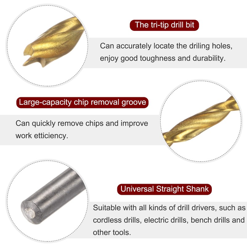 sourcing map 8pcs Brad Point Drill Bits 3.5mm(9/64") Dia HSS4241