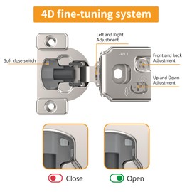 Chibery 30 Pack 1-1/4" 4D Concealed Hinges for Face Frame Door, Soft Close On/Off Switch, Self Closing, 105° Open Angle Concealed Stainless Steel Hinges for Framed Cabinet, Satin Nickel