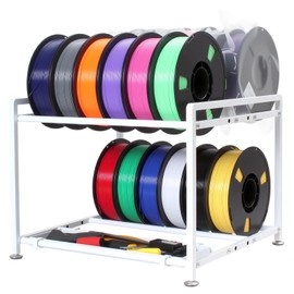 3D Printer Filament Storage Rack Desktop, 2-Tier Metal Rolling Spool Holder, Filament Organizer for 3D Printing with Storage Basket, Tabletop Rack for Filament ABS/PLA/TPU for 3D Printing Studio