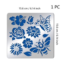 BENECREAT Flower Tulip Matte Metal Stencils, Butterfly Bee Stencil Template for Painting, Wood Burning, Leather Burning, Engraving, Scrapbooking,6.14x6.14 inch