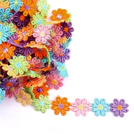 Bojueshaw Colored Daisy Lace Ribbon,2.5cm Width Floral Embellishment Sewing Ribbon,Flower Decorating Trims for DIY Crafts,Sewing,and Home Decor