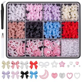 Pack of 500 3D Nails Charm Bows Charms Nail Art Charms Bow Nail Charms Nails Nail Art Sanding Nail Decorations with Pickup Tool for Women and Girls Nail DIY Accessories