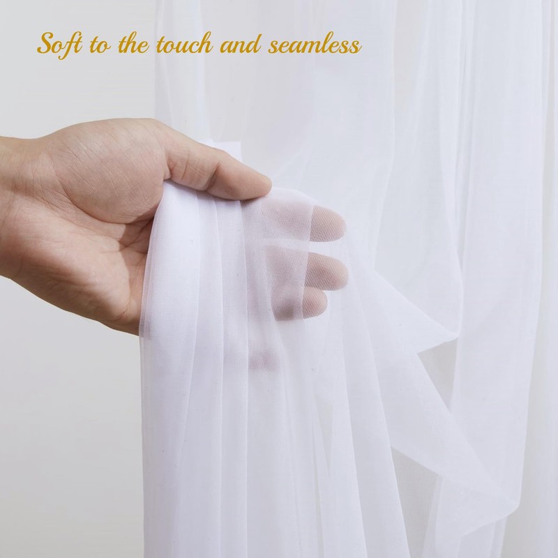 10×10ft White Tulle Backdrop Curtain with Lights String for Parites,