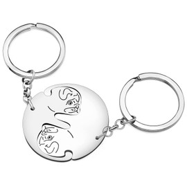 WEVENI Cute Pug Keyring Pug Gifts for Pug Dog Lovers Stainless Steel Pug Keychain (Couples Silver)