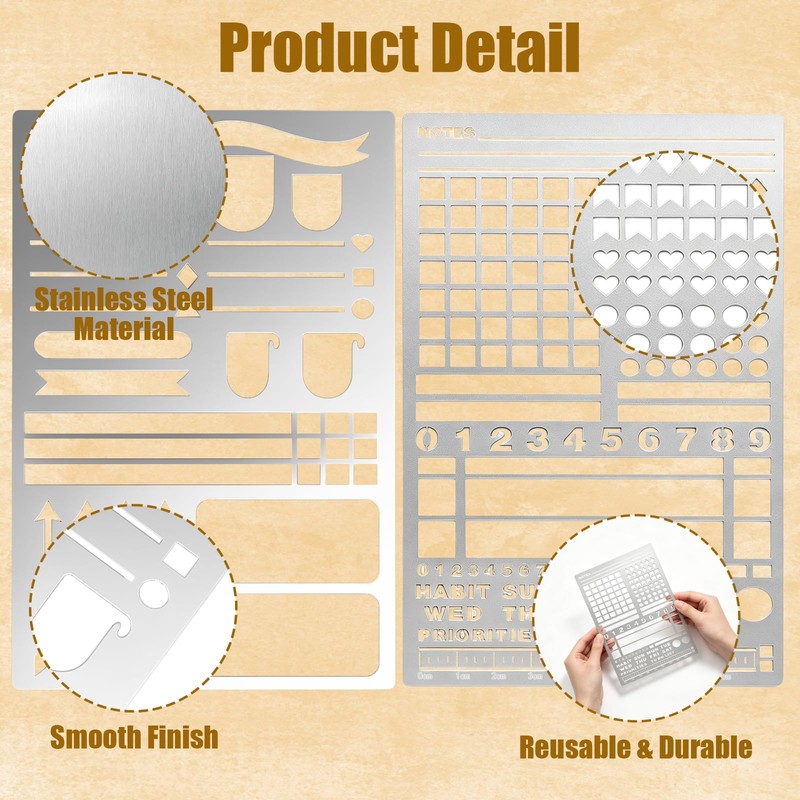 2 pcs Record Template Metal Journal Stencils for Dotted Journals