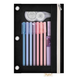 SKYDUE Pencil Pouch for 3 Ring Binder, Zipper Pencil Pouches for Girls Boys, Clear Window Binder Pencil Pouch, 3 Ring Pencil Pouch Case for Binder