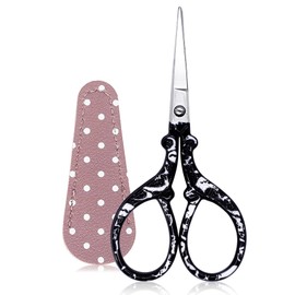BIHRTC Cross Stitch Scissors 3.6Inch Precision Shears Ergonomic Sewing Scissors with Leather Scissors Cover Stainless Steel Sharp Tip Scissors for Scrapbook Handicrafts Cutting DIY Art Tool