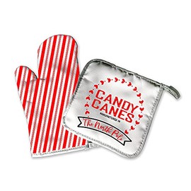 Christmas Home Decoration | Kitchen Decor | Candy Cane Stripes | Oven Mitt Pot Holder | Old Fashion XMAS | Rustic Holiday Accents | Christma Gift Santa Reindeer Elf Grandma Clause (Candy Canes)