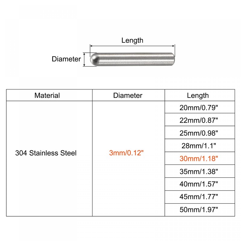 sourcing map 3 x 30 mm Dowel Pins 304 Stainless